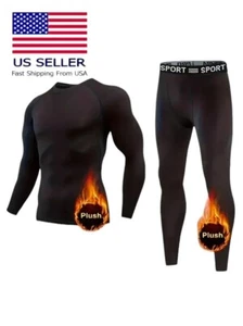 Men Thermal Fleece Lined Base Layer Set Black Size Large New - Imagen 1 de 9