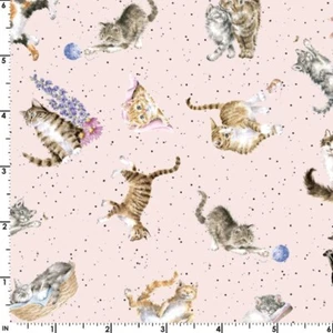 Feline Drive Fabric WHISKERS & PAWS Tossed Cats Pink - Fat Quarter (18x22") FQ - Picture 1 of 9