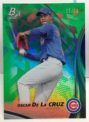 Oscar De La Cruz 2017 Bowman Platinum Top Prospect GREEN Parallel #d 5/99 - CUBS - Image 1 of 2