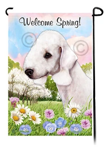 Welcome Spring Garden Flag - White Bedlington Terrier - Picture 1 of 1
