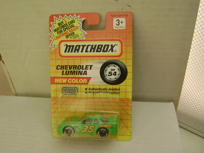 1991 MATCHBOX SUPERFAST MB54 GREEN CHEVROLET LUMINA STOCK CAR NEW ON CARD - Image 1 of 3