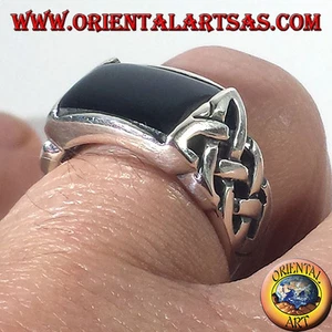 925 Silber Ring ‰ mit Onyx und perforiertem keltischen Knoten - Bild 1 von 2