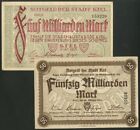 Germany: Stadt Kiel, notgeld, 5 and 50 milliarde marks, 1923