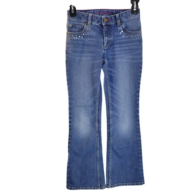 Lands End Girls Size 10S Blue Solid Boot Cut Jeans - Image 1 of 4