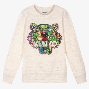 KENZO KIDS GIRLS 8 IVORY SWEATSHIRT TROPICAL RIO TIGER LOGO CREW NECK PULLOVER - Picture 1 of 15