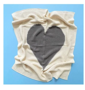 Estella Knit Organic Cotton Blanket Handmade Gray HEART Baby Shower Luxe Gift - Picture 1 of 2