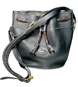 Vintage Dooney & Bourke Teton Schultertasche Kordelzug Eimer schwarz Leder - Bild 1 von 24