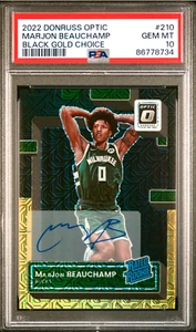 2022 Donruss Optic MarJon Beauchamp Rookie Auto Black Gold Choice /8 - PSA 10 - Foto 1 di 2
