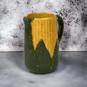 Antique Pitcher Corn Cob Husk Pottery Ceramic 6" Tall - Picture 1 of 13