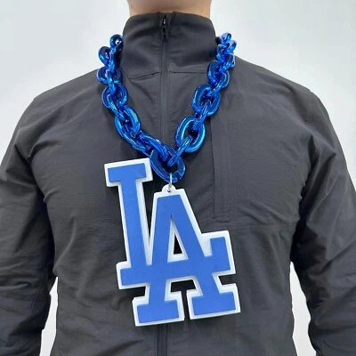 Los Angeles Dodgers BIG Fan Chain Necklace Big Logo BLUE Chain Fast Ship - Image 1 of 3