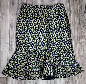 NWT - J. Crew Womens Blue Lemon Yellow Trumpet Ruffle Skirt Sz 14 - Picture 1 of 4