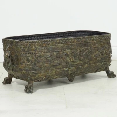 Solid Bronze Large Flower Garden Planter Patina Claw Foot with Handles - Image 1 of 4