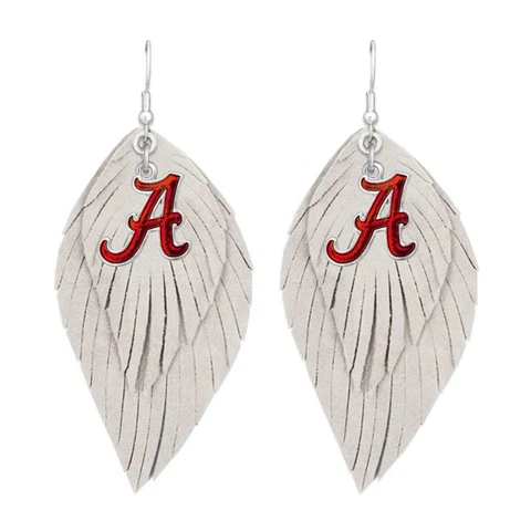 Alabama Crimson Tide Red White Boho Leather Feather Earrings Jewelry Gift UA Cover