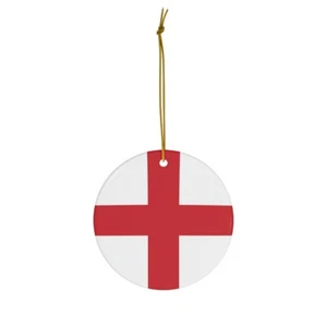 England Christmas Ornament, Ceramic Circle, English Flag Inspired Travel Print - Picture 1 of 4