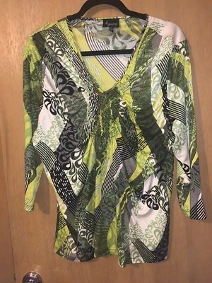 Lynn Ritchie Women Size 1X Multicolor Floral Print 3/4 Sleeve V-Neck Blouse - Image 1 of 4