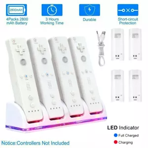 4X Battery Pack For Nintendo Wii Remote Controller Rechargeable +Charger Dock - Picture 1 of 14