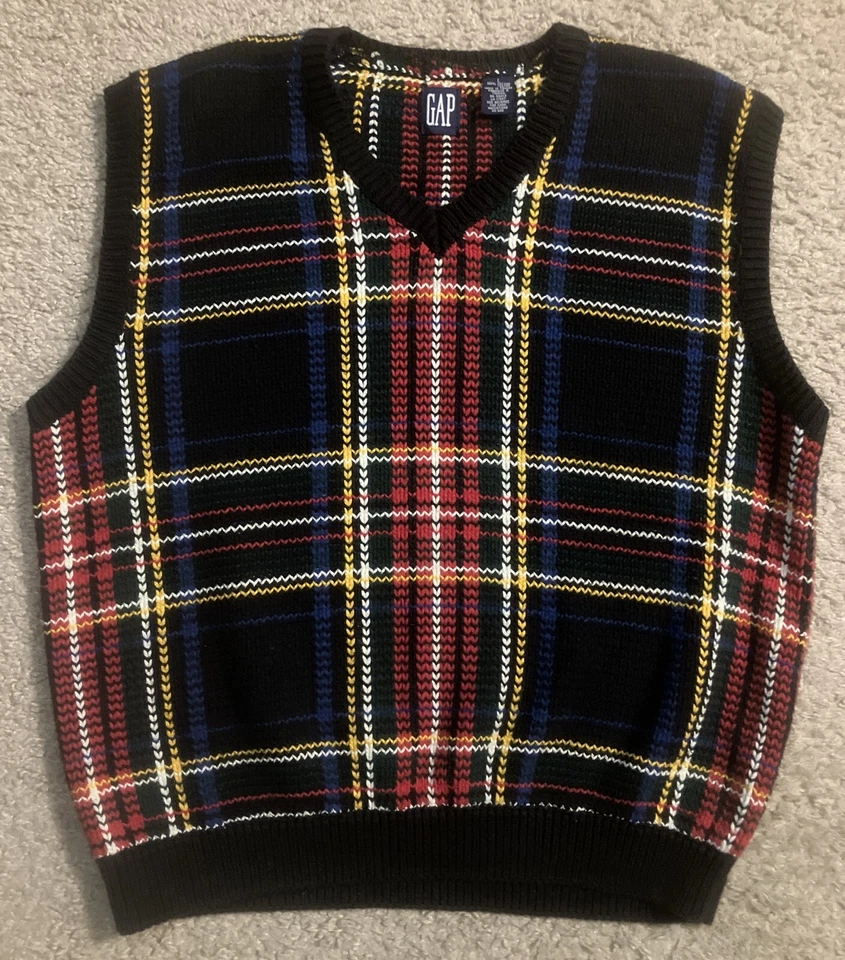 Vintage Gap Plaid Tartan Sweater Vest Size Large VGC 100% Cotton - Image 1 of 4