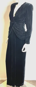 Vintage 80s I Magnin Bill Blass Black Velvet Evening Gown Dress 4 6 Draped Waist - Picture 1 of 8