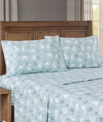 Sábanas de franela True North Sleep Philosophy 100 % algodón azul rey osos polares Foto 1 de 4