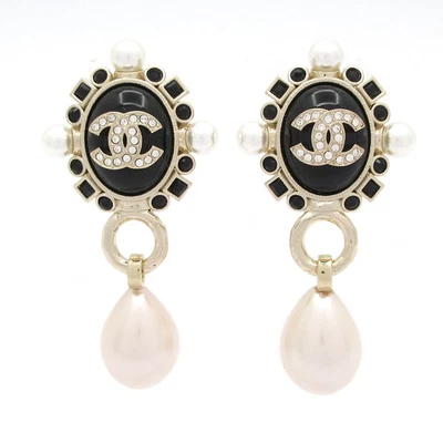 Auth CHANEL Coco - Black Gold White Resin Hardware Faux Pearl Rhinestones - Image 1 of 4