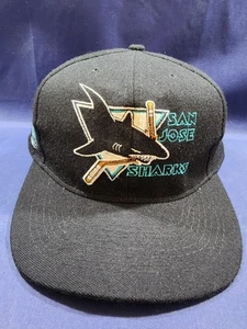 Vintage San Jose Sharks American Needle Hat Black Block Head Snapback Wool Cap - Picture 1 of 10