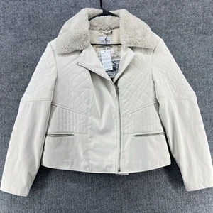 NEW NWT Guess Women's XL Faux Leather Ninette Quilted Motorcyle Jacket Fur Zip - Picture 1 of 23