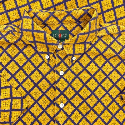 Vintage J Crew Shirt Men Large Yellow Blue Button Up 90s Western Geometric Adult - Image 1 of 4