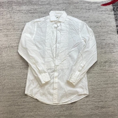 J CREW Thomas Mason Oxford Tuxedo Button Shirt Small White Dress Pleated Formal - Image 1 of 4