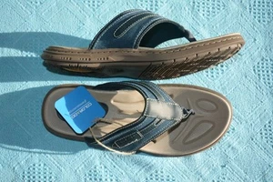 COLORADO rrp $99.95 CASUAL Thongs Quality NAVY LEATHER/Canvas. Mens Size 9. NEW - Foto 1 di 1