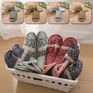 Pair Women Men Cotton Slippers Anti-slip Floral Printed Open Toe Soft Flat Shoes - Picture 1 of 24