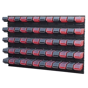 Wandregal 1158 x 780 mm Lagersystem 60 Stapelboxen mit Deckel Schwarz und Rot - Bild 1 von 7