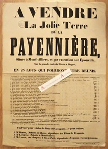 ● Affiche XIXè Terre de la PAYENNIERE Montivilliers / Epouville vente 25 lots - Picture 1 of 2