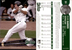 Sean Barker 2007 MultiAd Colorado Springs Sky Sox #2 Card *AutographDen*