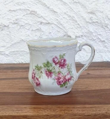 Vintage Shaving Scuttle Mug, Pink Roses Transferware, Victorian Bathroom Decor - Immagine 1 di 4