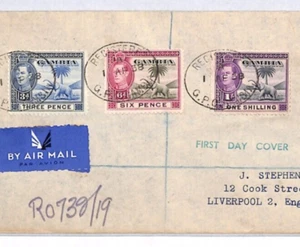 GAMBIA FDC 1938 KGVI 3d 6d 1s ELEPHANT Palm TREE Reg'd First Day Cover YJ285 - Picture 1 of 9