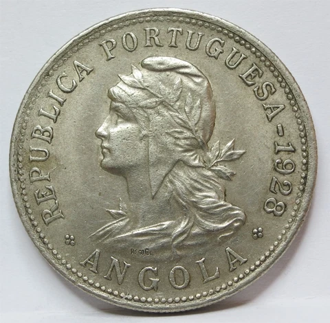 ANGOLA PORTUGAL Portuguese colony 50 centavos 1928 XF / AU #B47 Cover