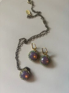 Rare La Vie Parisienne Catherine Popesco Mauve Crystal Border Necklace Earrings - Picture 1 of 2