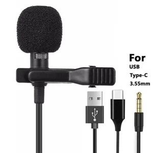 USB 3.5mm Type-C Wired Clip-on Lapel 1.5m Lavalier Mic Mini Microphone - Picture 1 of 13