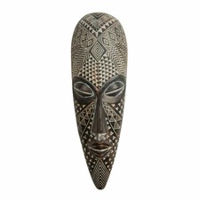 African Style Ornate Carved Wall Hanging Tribal Mask 31 cm