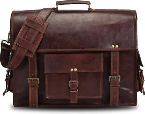 Men's Genuine Vintage Brown Leather Messenger Bag Shoulder Laptop Bag Briefcase