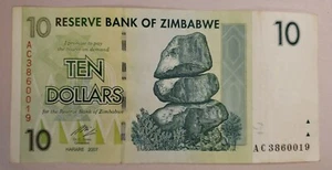One $10 Note Zimbabwe Foreign PAPER MONEY BANKNOTES  CURRENCY  C-9 - Picture 1 of 2