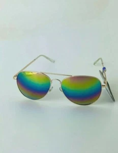 Foster Grant Sonnenbrille 100 % UVA-UVB-Schutz goldfarbenes Gestell Pilotenbrille Regenbogengläser - Bild 1 von 5