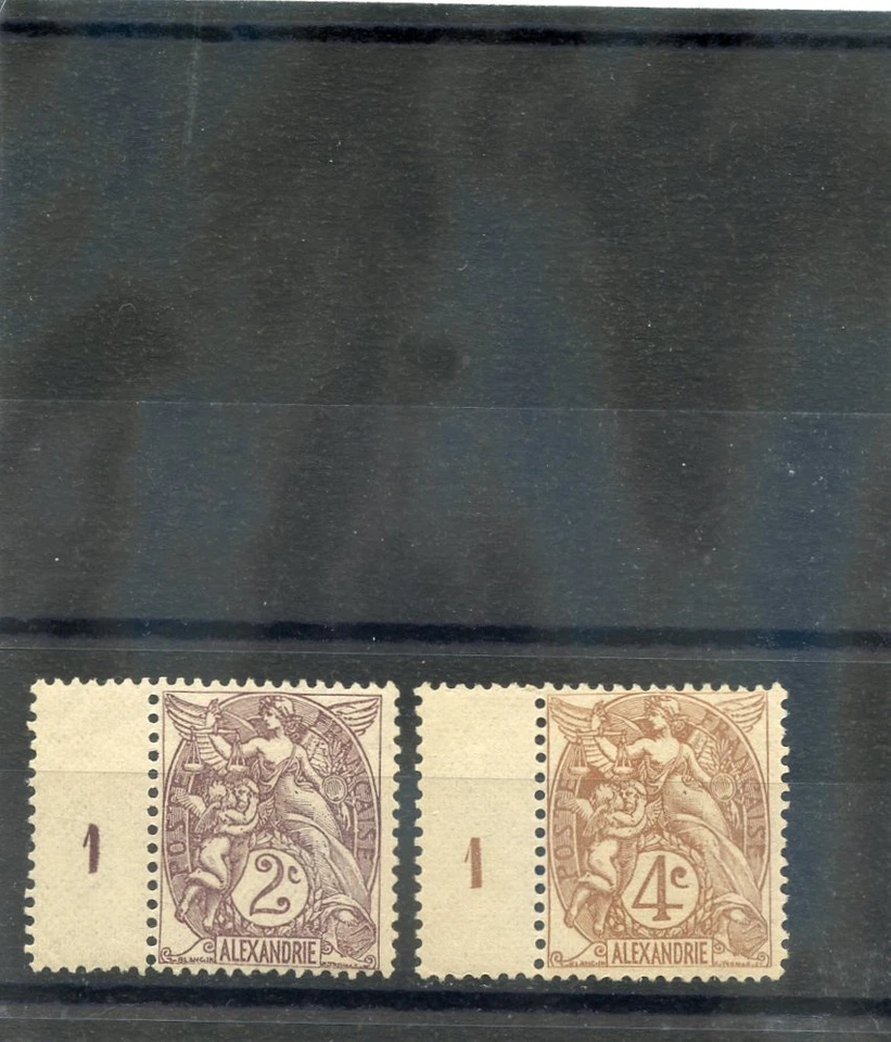 FRENCH OFFICES ALEXANDRIA Sc 17,19(YT 20,22)**F-VF NH 1902 2c,4c PLATE SINGLES - - Image 1 of 1