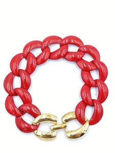 Vintage Napier Armband rote Kette goldfarbener Verschluss - Bild 1 von 7