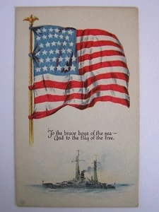 Brave Boys of the Seas - American Flag of the Free Vintage Unused Postcard - Picture 1 of 2