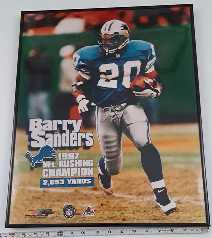 Rare Barry Sanders 1997 Rushing Champion 2053 Yrds Poster 16x20 QB Club Photo Cover