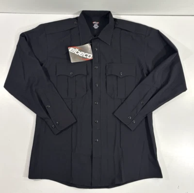 全新 大号 ELBECO 男式 CX360 L/S 拉链衬衫 3524 午夜海军风 16.5 X 35 码 — 第 1/3 张图片