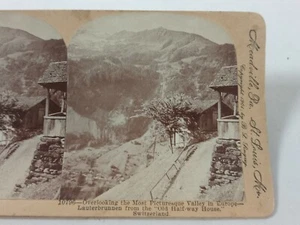 1901 Switzerland Half Way House Lauterbrunnen Picturesque Valley Stereoview Card - Picture 1 of 4