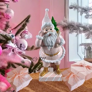 Weihnachten RAZ Retro rosa Weihnachtsmann mit Geschenken Geschenktüte Figur Deko NEU - Bild 1 von 10