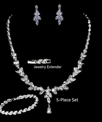 18k White Gold Plated Stunning Bridal Jewelry Set Lab-Created Swarovski Crystal - Image 1 of 4